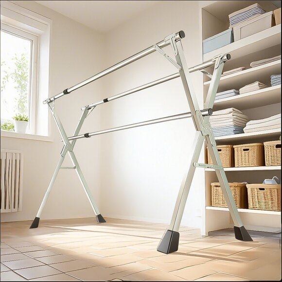 SOGA 2.4m Portable Standing Clothes Drying Rack 3 Poles - Picture 1 of 10